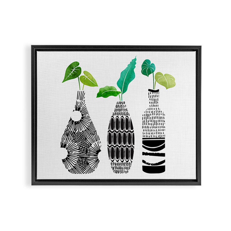 Plants in Black and White Vases Framed Canvas Print Gallery Image 8
