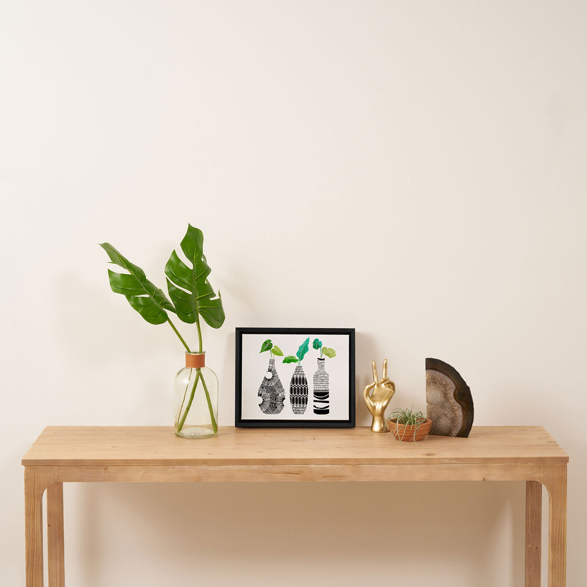Plants in Black and White Vases Framed Canvas Print Gallery Image 4