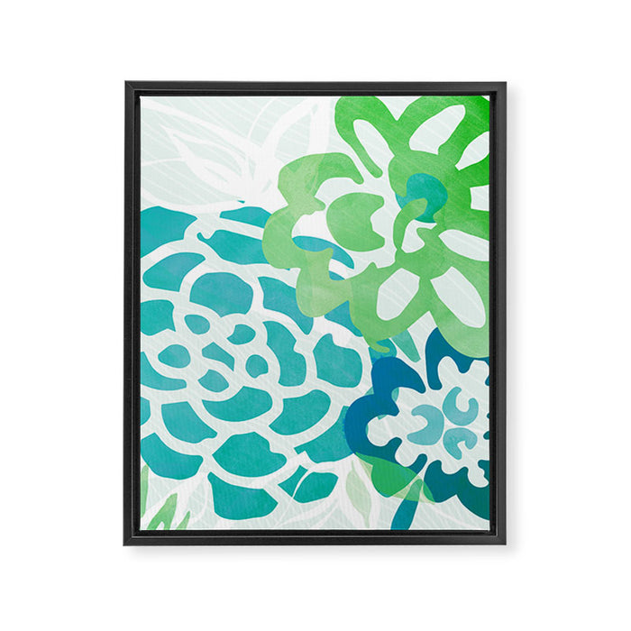 Blue and Green Coastal Floral Watercolor Framed Canvas Print Gallery Image 1