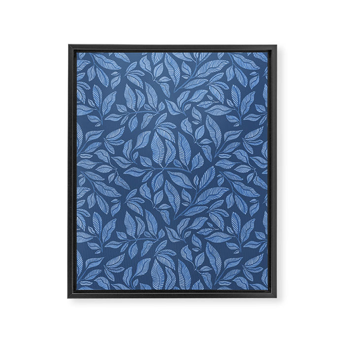 Blue Bali Vines - tropical leaf repeat pattern Framed Canvas Print Gallery Image 1