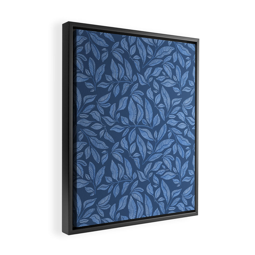 Blue Bali Vines - tropical leaf repeat pattern Framed Canvas Print Gallery Image 2