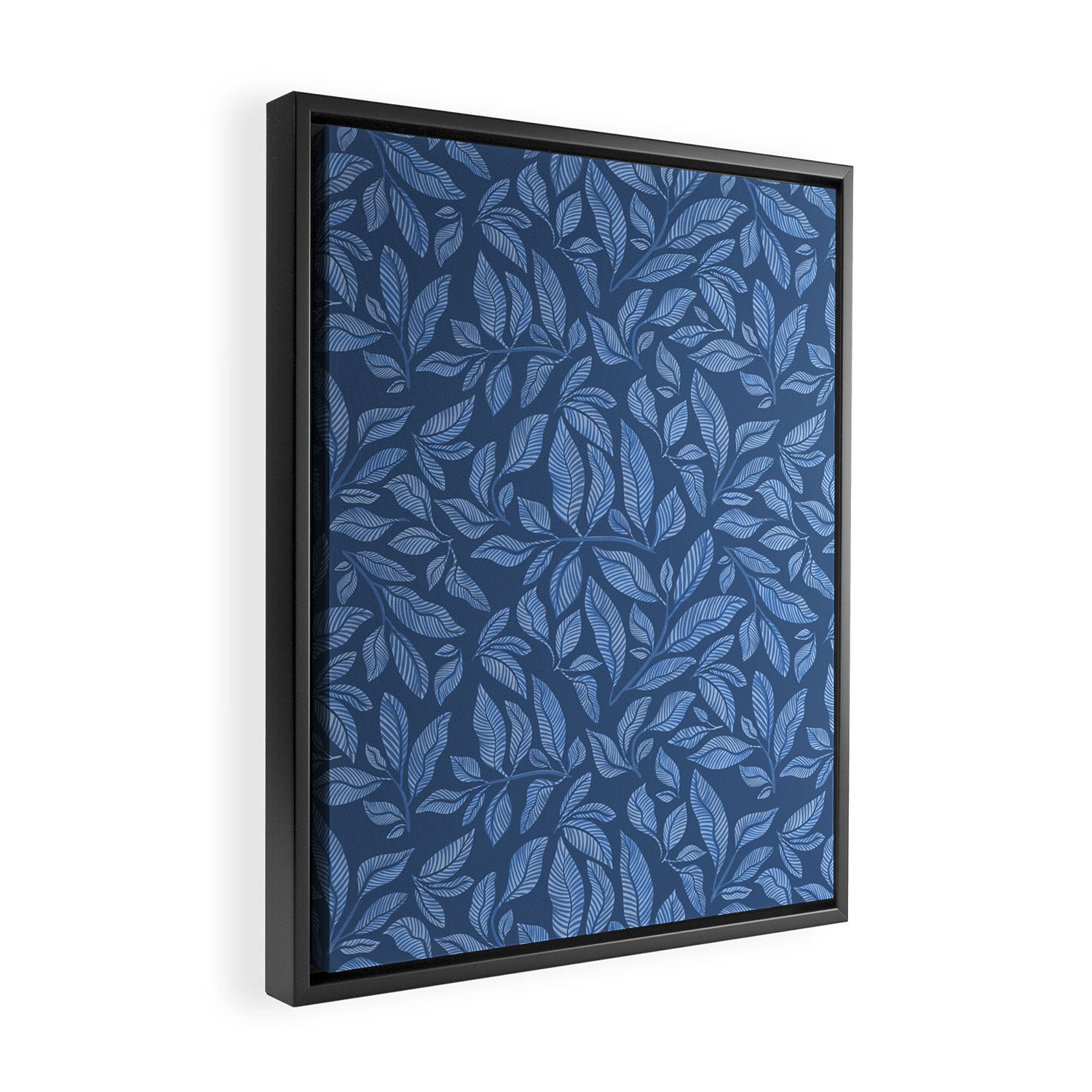 Blue Bali Vines - tropical leaf repeat pattern Framed Canvas Print Gallery Image 2