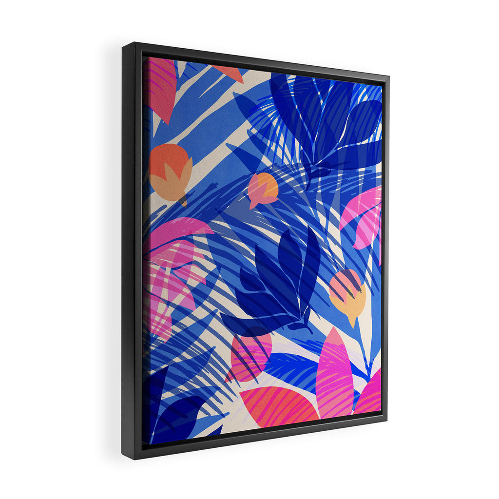 Breezy Tropics Blue Floral Design Framed Canvas Print Gallery Image 2