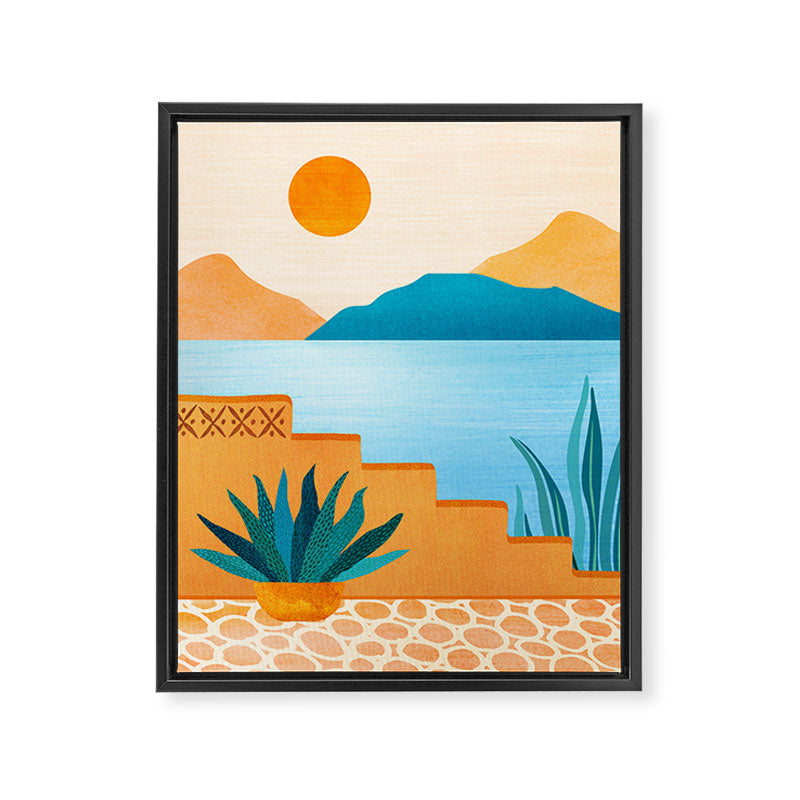 Cabo Desert Landscape Illustration Framed Canvas Print Gallery Image 6
