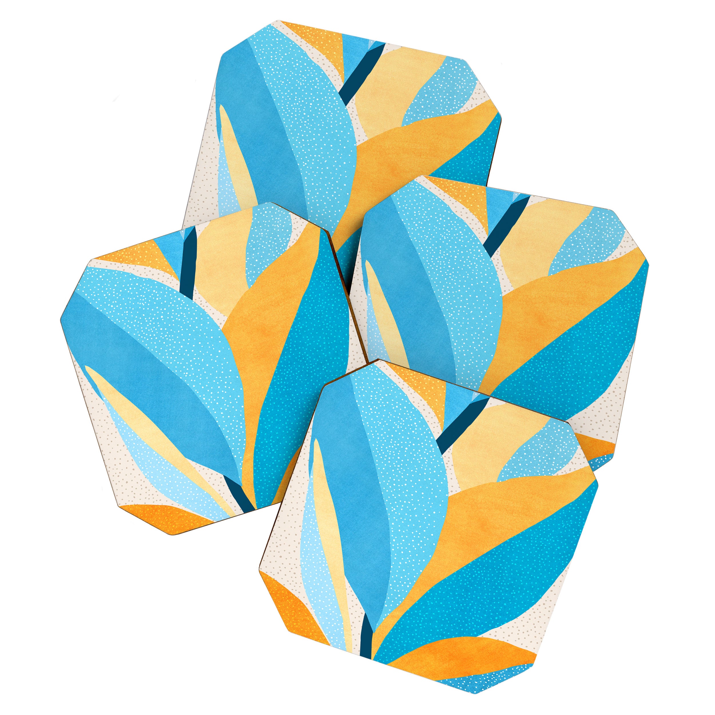 Colorful Blue and Yellow Abstract Botanical Coaster Gallery Image 1