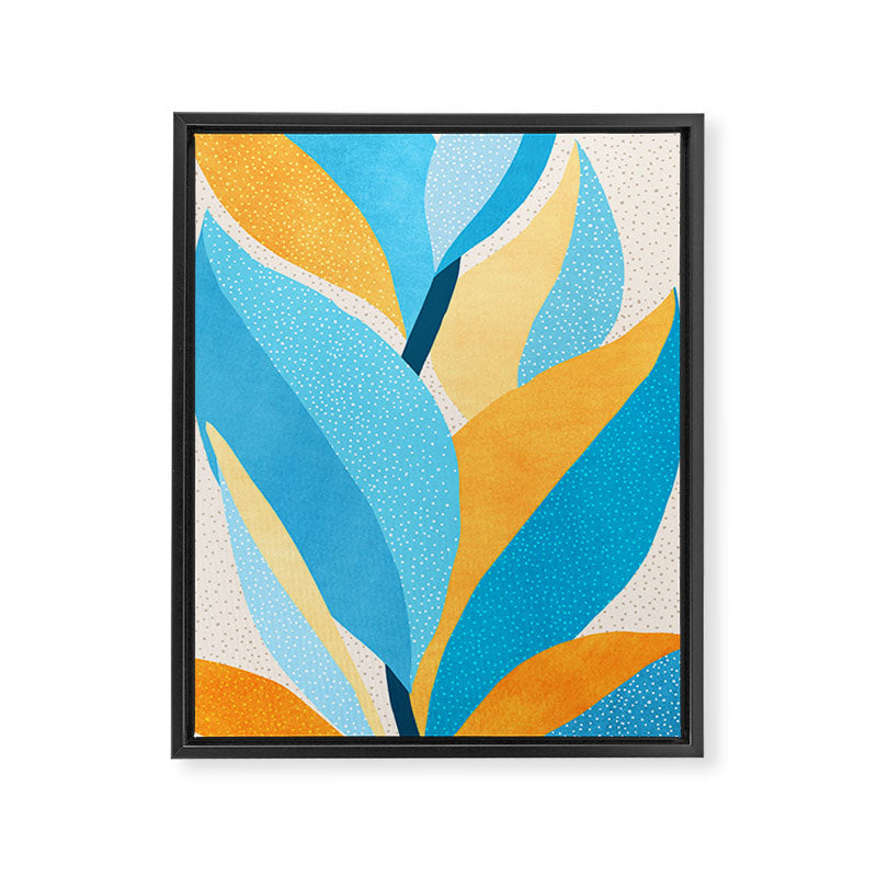 Colorful Blue and Yellow Abstract Botanical Framed Canvas Print Gallery Image 6