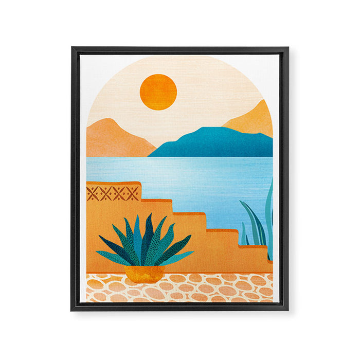 Colorful Desert Scene Illustration Framed Canvas Print Gallery Image 1