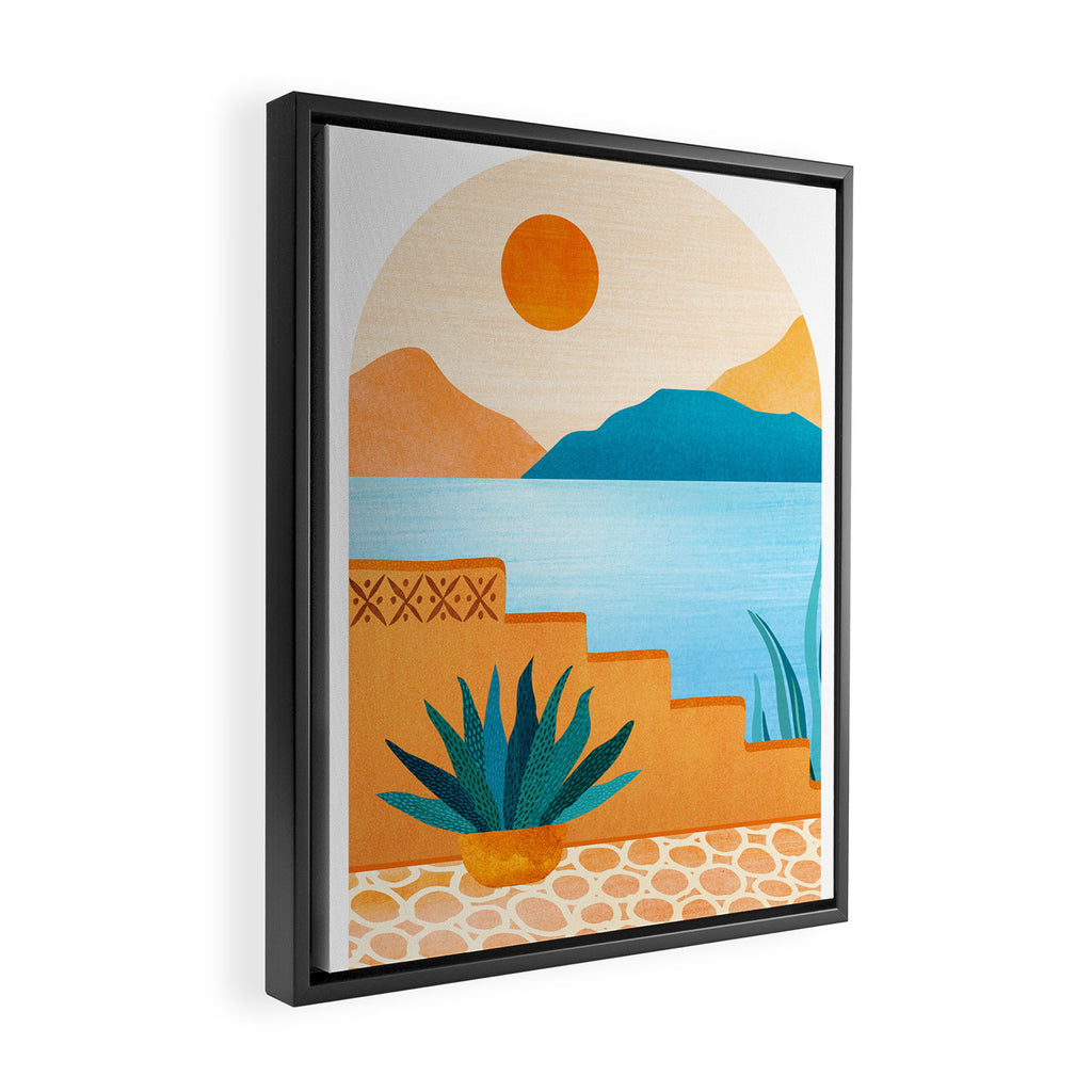 Colorful Desert Scene Illustration Framed Canvas Print Gallery Image 2