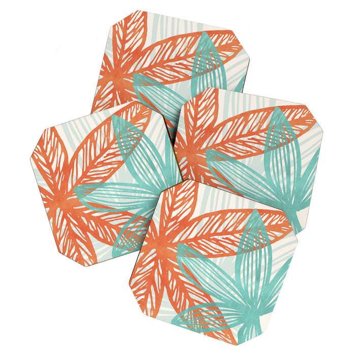 Coral and Aqua Coastal Print Coaster Gallery Image 1
