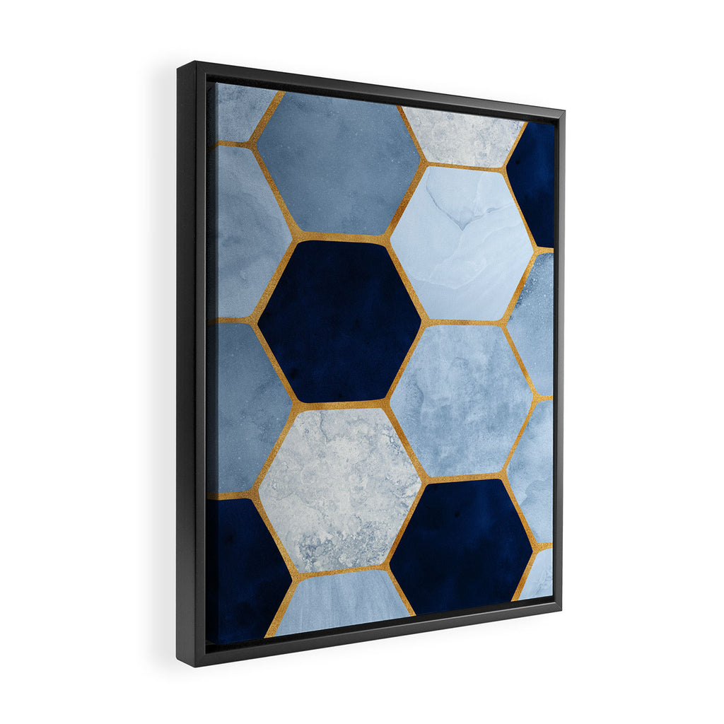 Deco Blue Marble Tile Pattern Framed Canvas Print Gallery Image 2