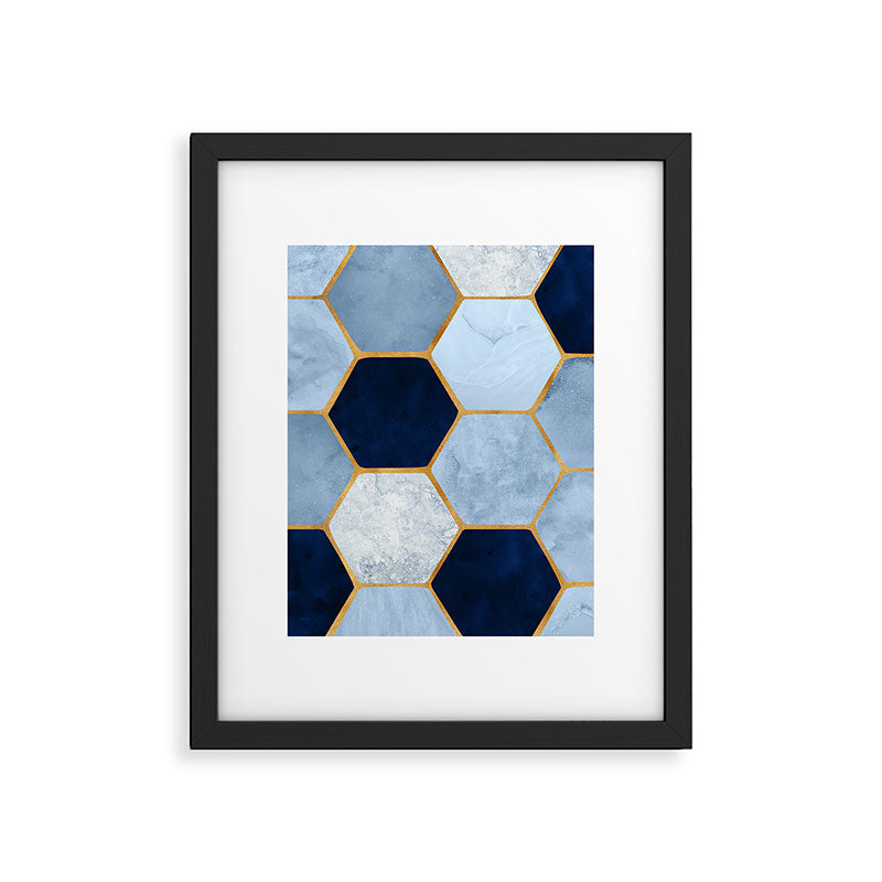 Deco Blue Marble Tile Pattern Framed Art Print Gallery Image 6