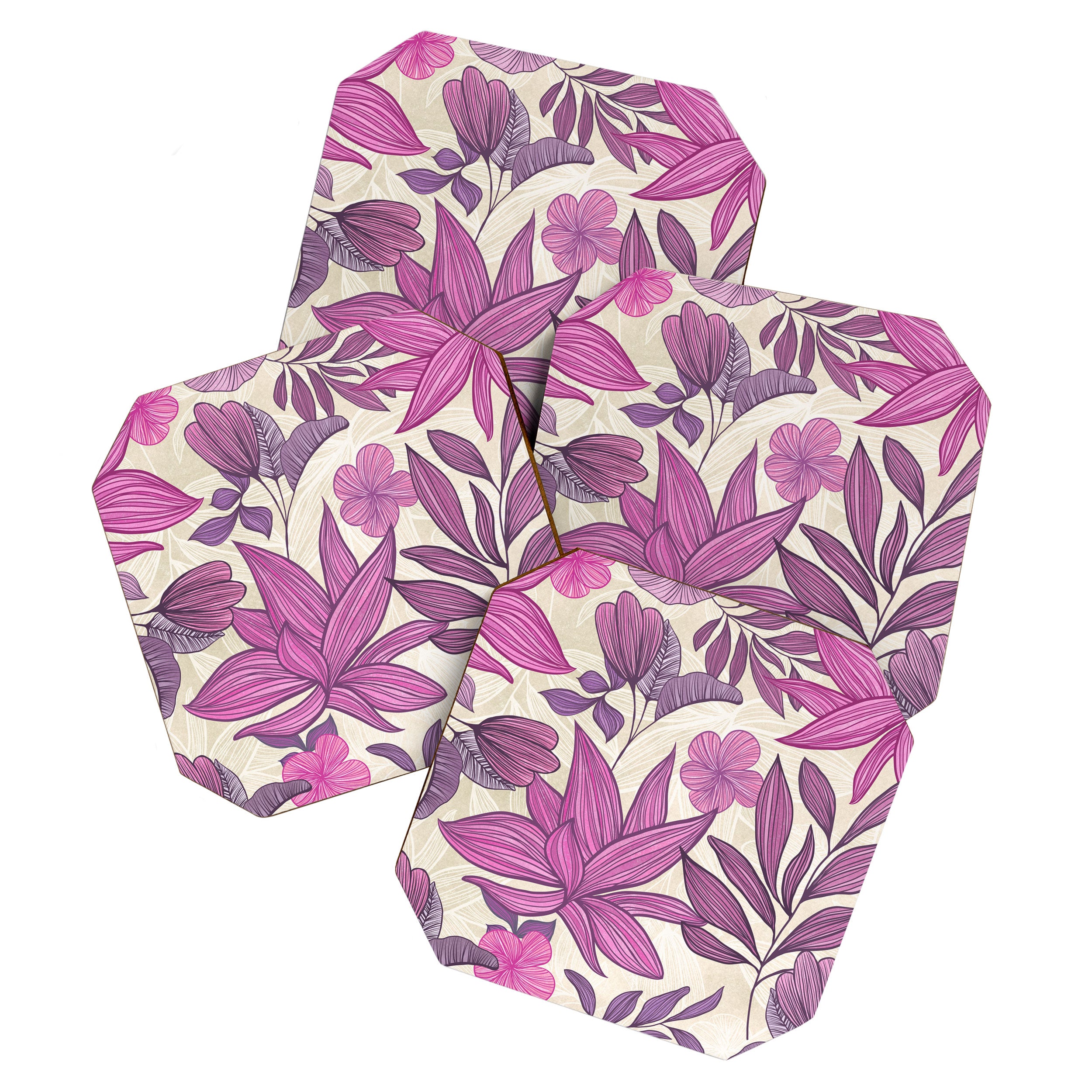 Deep Autumn Forest Floral in Magenta Coaster Gallery Image 1