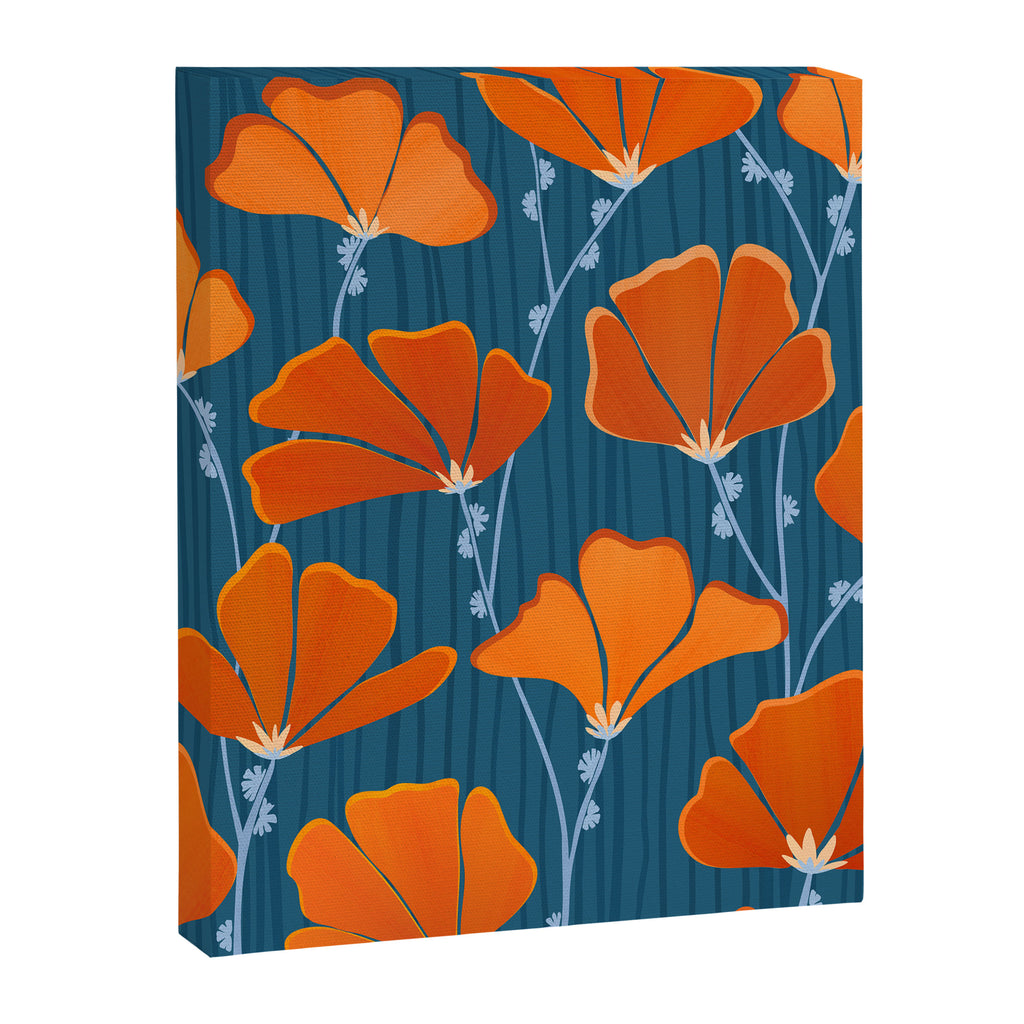 Festive Deco Flowers - Orange and Blue Floral Pattern Canvas Print Gallery Image 8