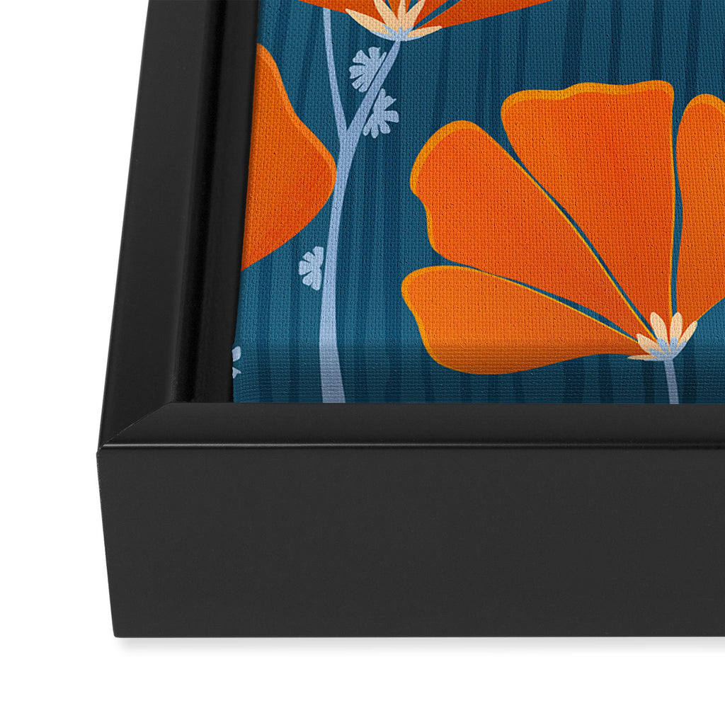 Festive Deco Flowers - Orange and Blue Floral Pattern Framed Canvas Print Gallery Image 3