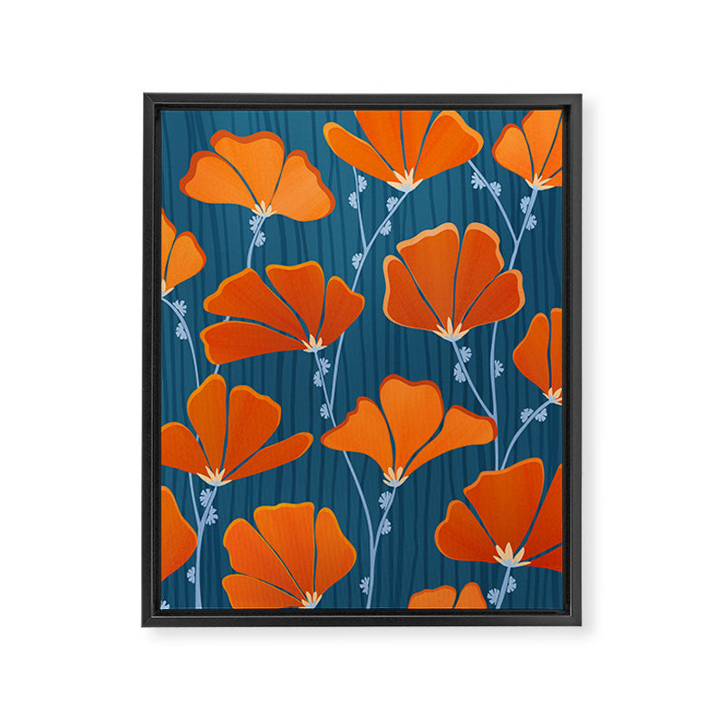 Festive Deco Flowers - Orange and Blue Floral Pattern Framed Canvas Print Gallery Image 8