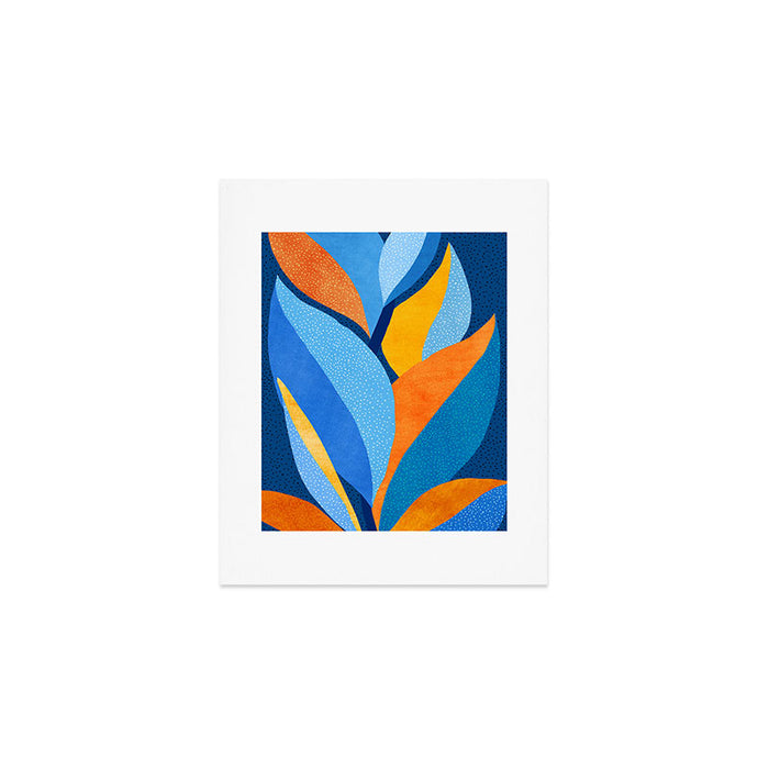 First Light - Orange and Blue Abstract Botanical Art Print Gallery Image 1