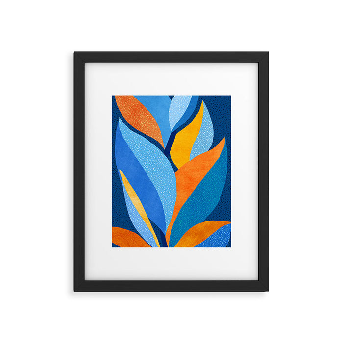 First Light - Orange and Blue Abstract Botanical Framed Art Print Gallery Image 1