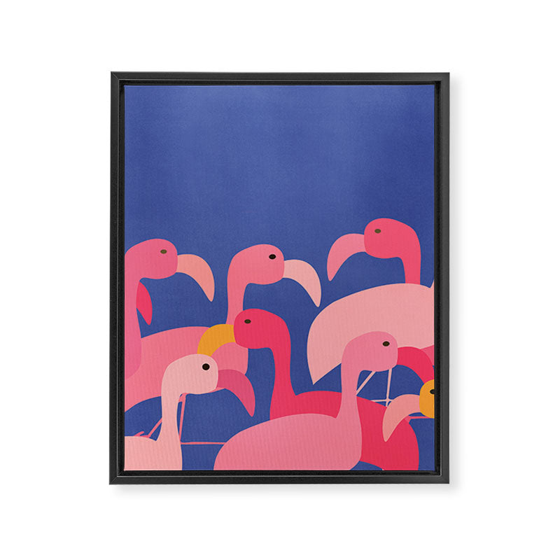 Flamingo Party / Whimsical Bird Illustration Framed Canvas Print Gallery Image 8
