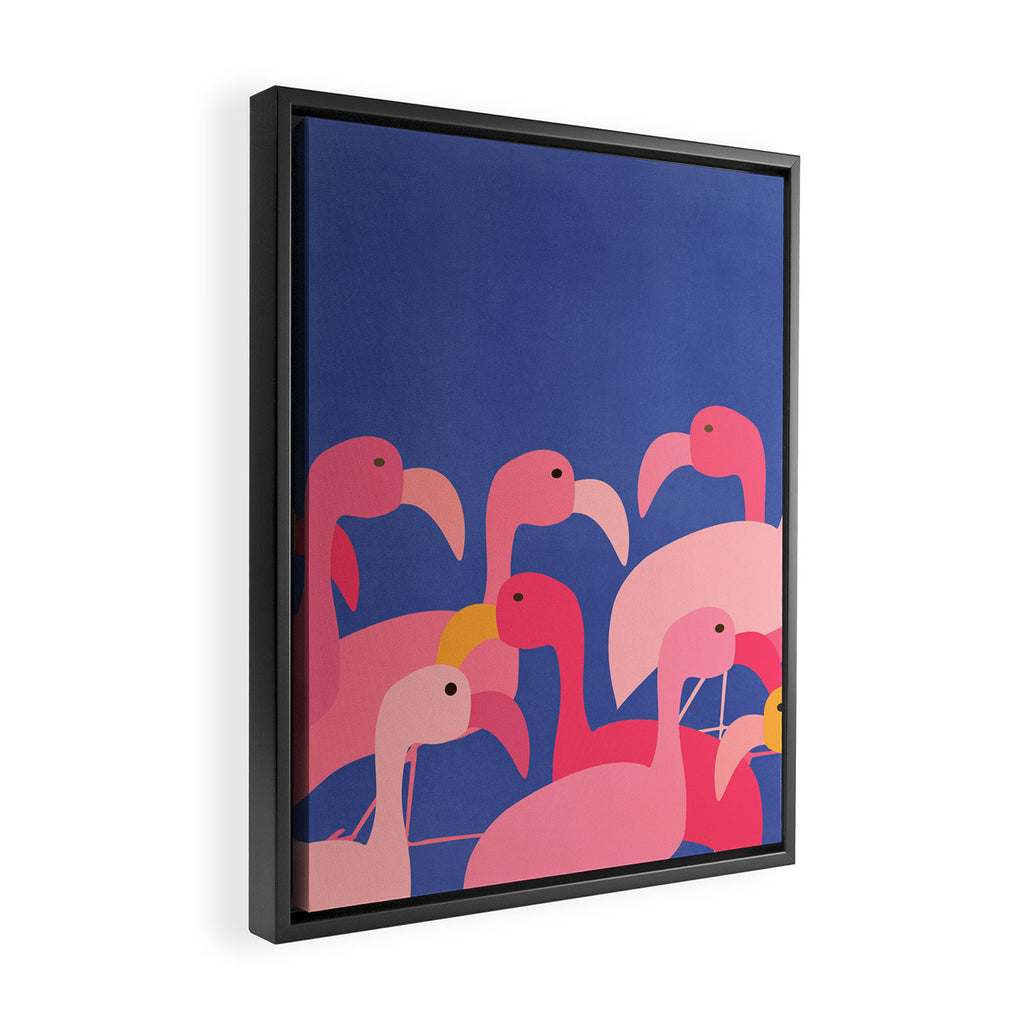 Flamingo Party / Whimsical Bird Illustration Framed Canvas Print Gallery Image 2