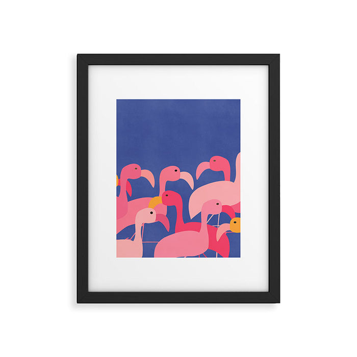 Flamingo Party / Whimsical Bird Illustration Framed Art Print Gallery Image 1