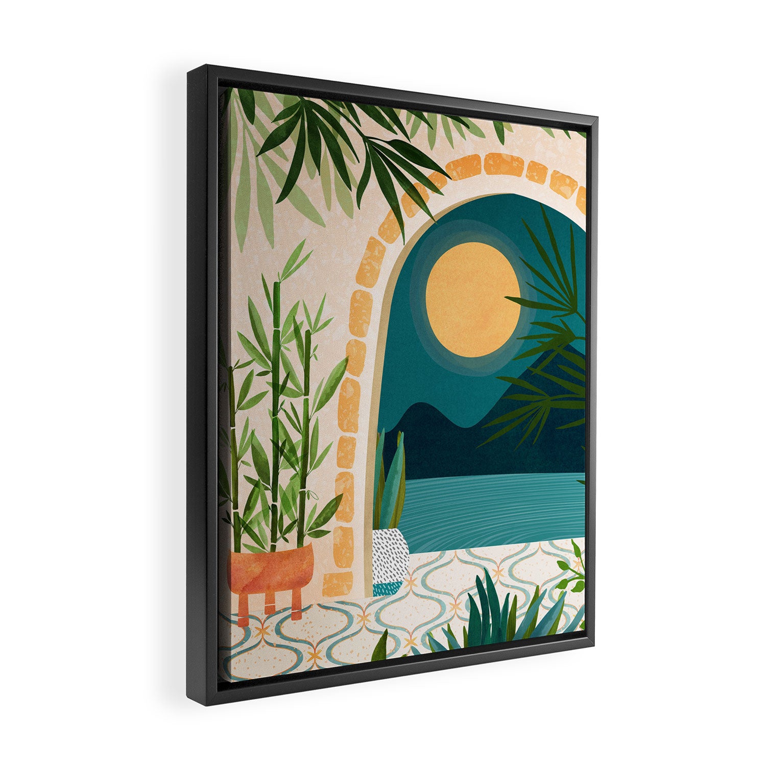 Full Moon Rising Night Landscape / Villa Series Framed Canvas Print Gallery Image 2