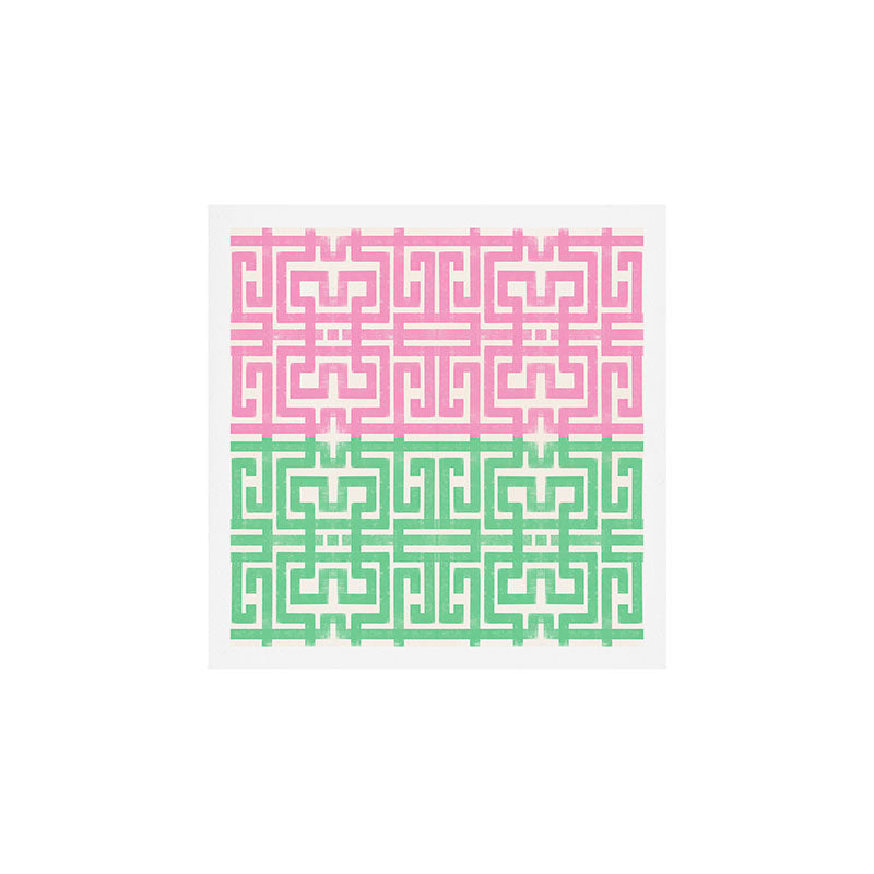 Geometric Maze Pattern in Pink and Green Art Print Gallery Image 1