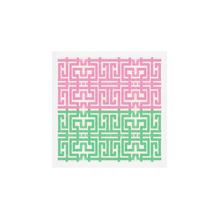 Geometric Maze Pattern in Pink and Green Art Print Gallery Image 1