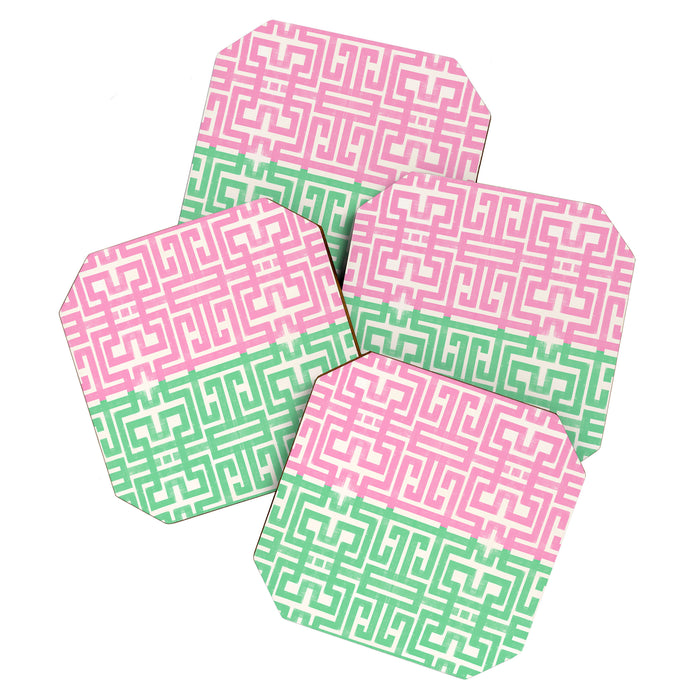 Geometric Maze Pattern in Pink and Green Coaster Gallery Image 1