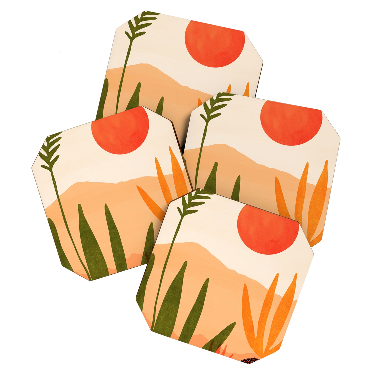 Golden California Desert Landscape Illustration Coaster Gallery Image 1