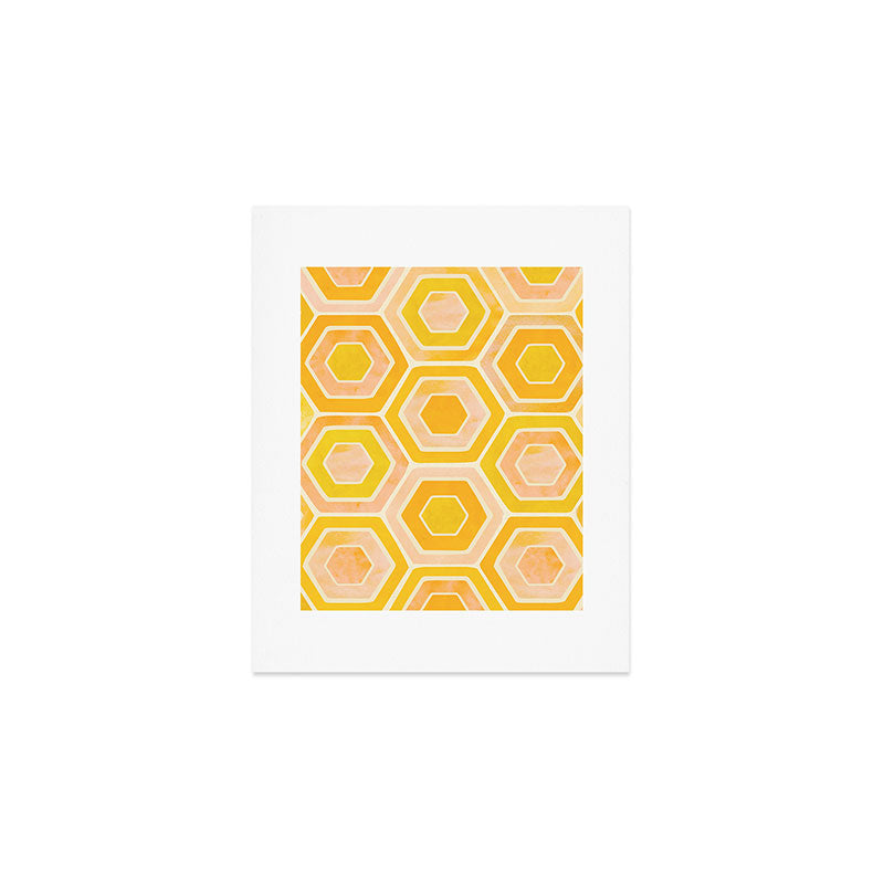 Golden Geometric Tiles Watercolor Art Print Gallery Image 1