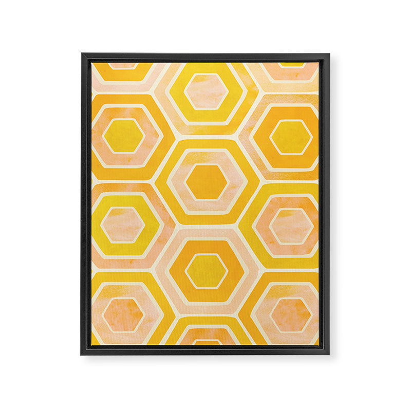 Golden Geometric Tiles Watercolor Framed Canvas Print Gallery Image 8