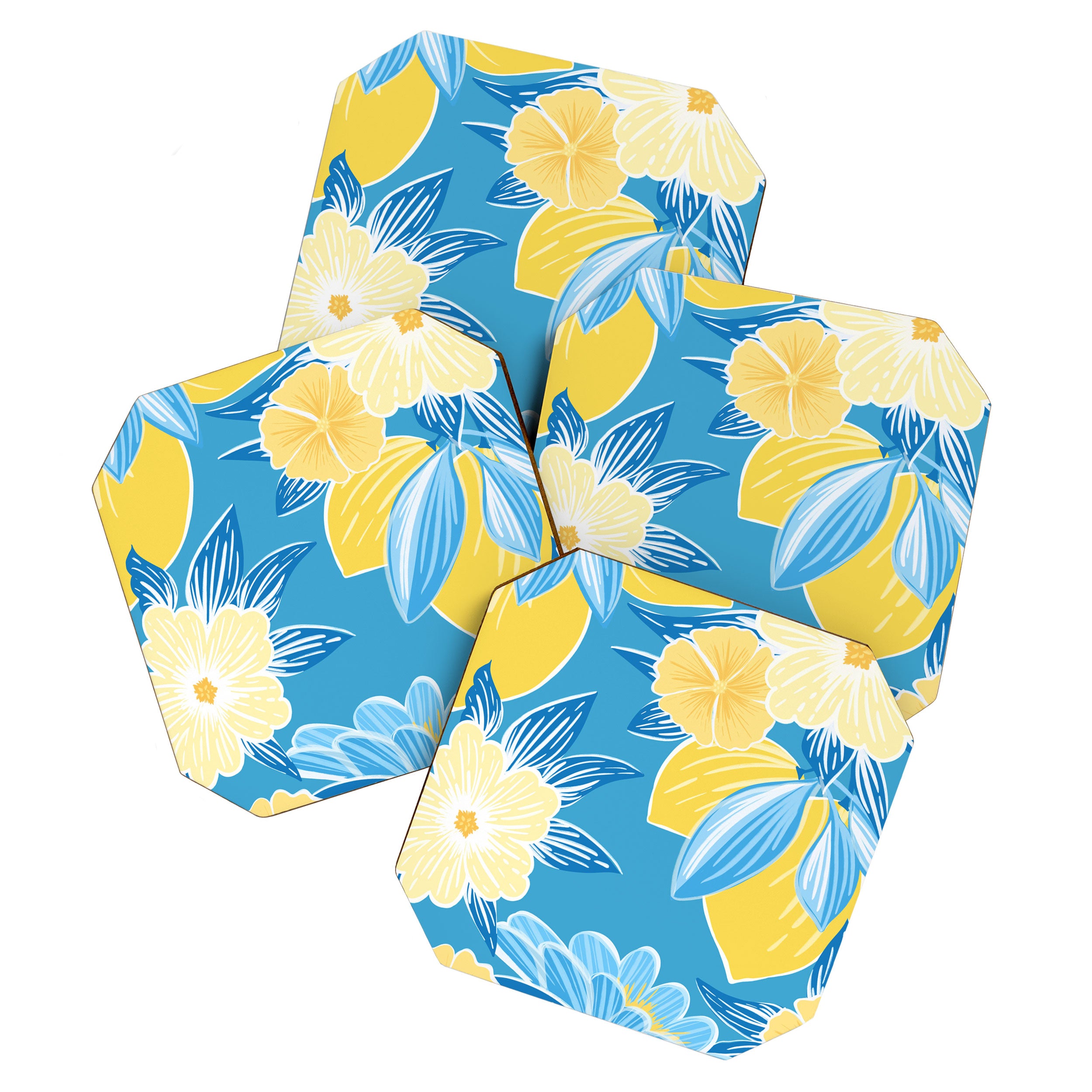 Hibiscus Lemon Botanical Pattern  Coaster Gallery Image 1