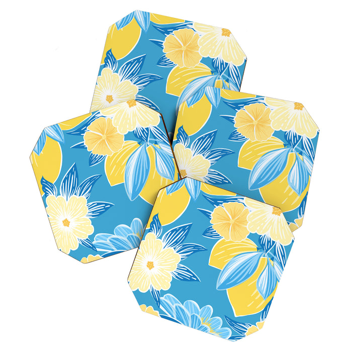 Hibiscus Lemon Botanical Pattern  Coaster Gallery Image 1