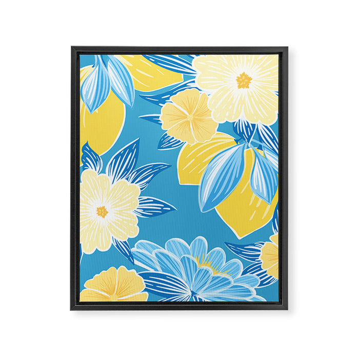 Hibiscus Lemon Botanical Pattern  Framed Canvas Print Gallery Image 1