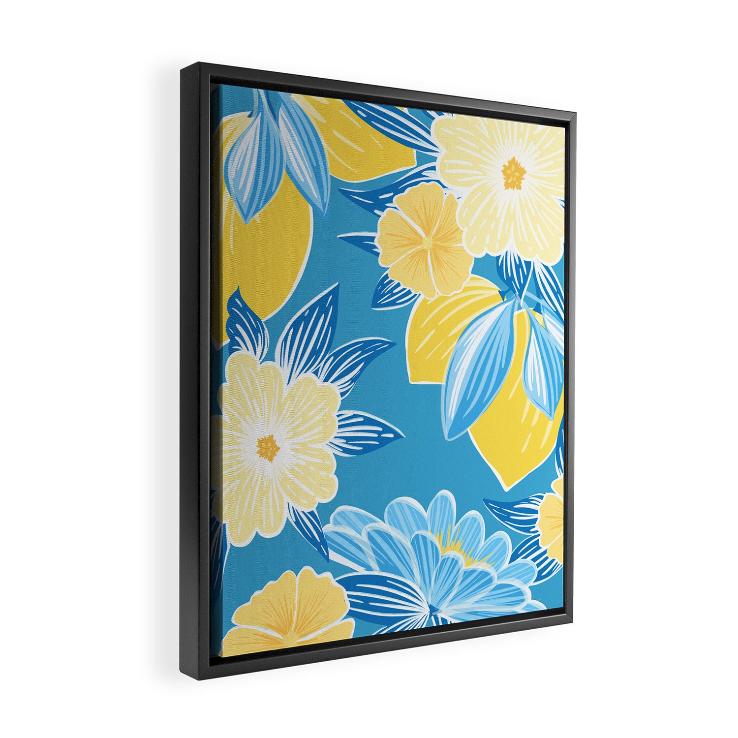Hibiscus Lemon Botanical Pattern  Framed Canvas Print Gallery Image 2
