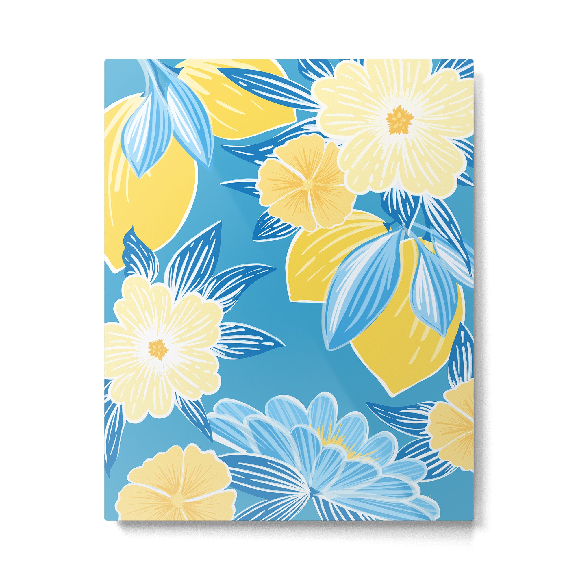 Hibiscus Lemon Botanical Pattern  Metal Print Gallery Image 4