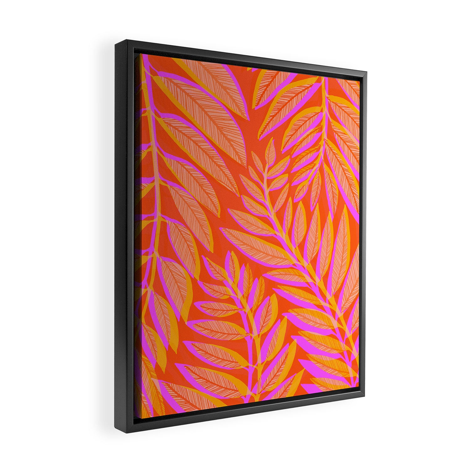 Hot Tropics II - Vertical Pink Orange Palette Framed Canvas Print Gallery Image 2