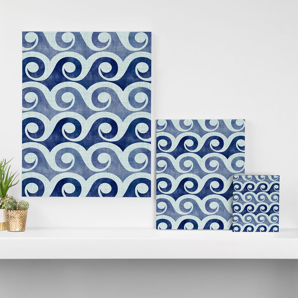 Indigo Geometric Beach Waves Canvas Print Gallery Image 3