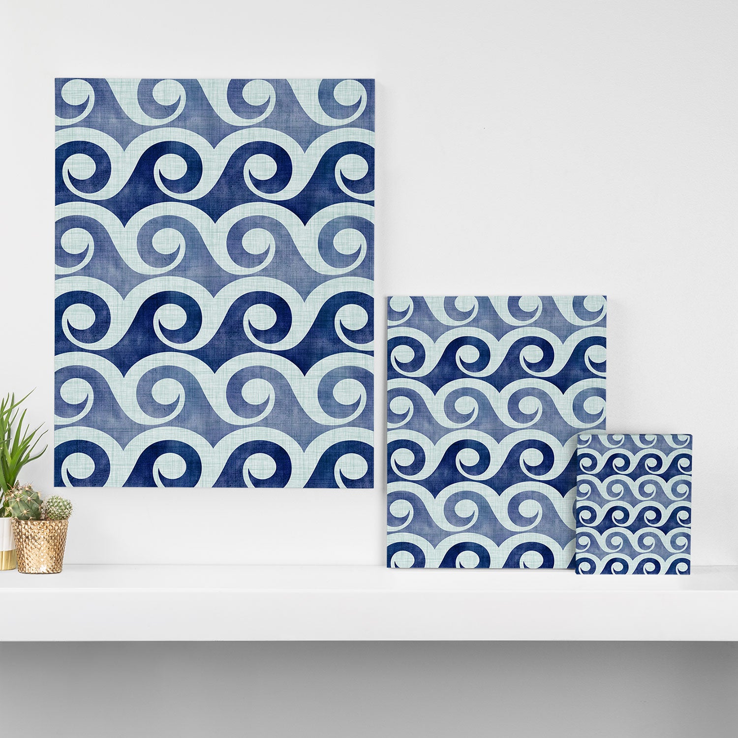 Indigo Geometric Beach Waves Canvas Print Gallery Image 3