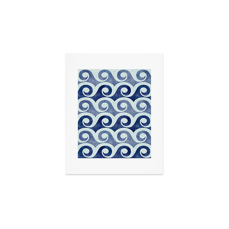 Indigo Geometric Beach Waves Art Print Gallery Image 1