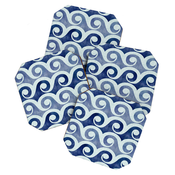 Indigo Geometric Beach Waves Coaster Gallery Image 1