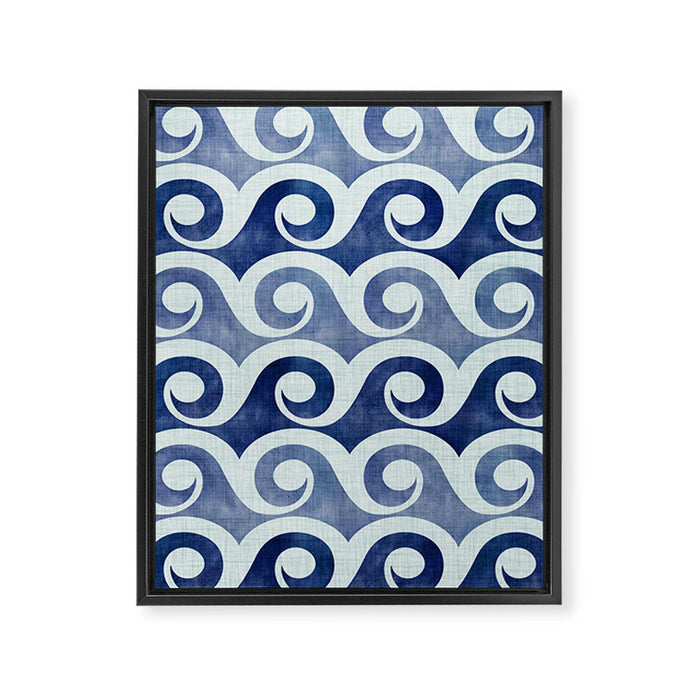 Indigo Geometric Beach Waves Framed Canvas Print Gallery Image 1