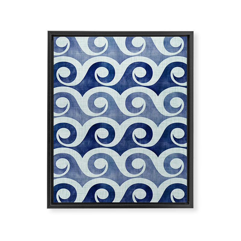 Indigo Geometric Beach Waves Framed Canvas Print Gallery Image 8