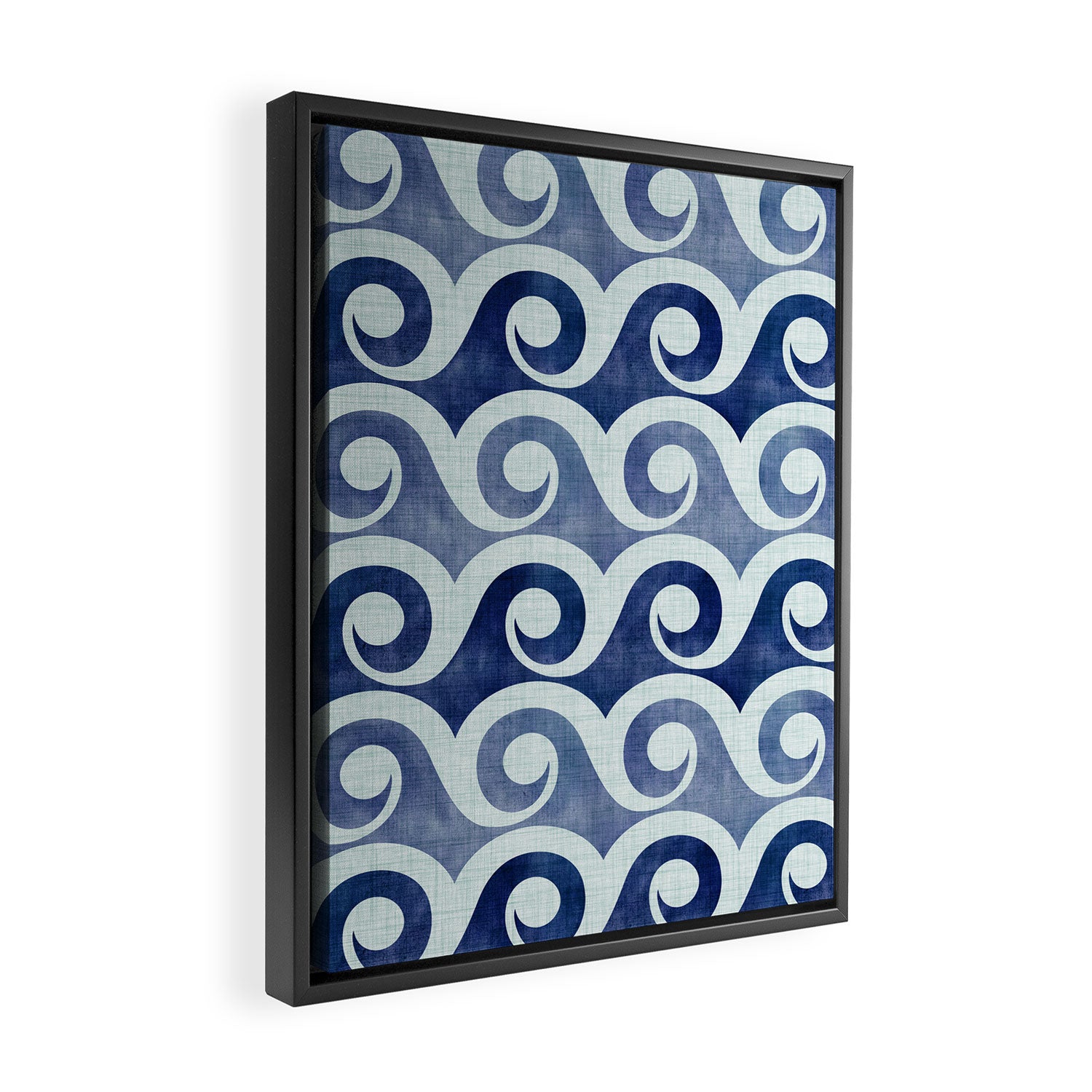 Indigo Geometric Beach Waves Framed Canvas Print Gallery Image 2