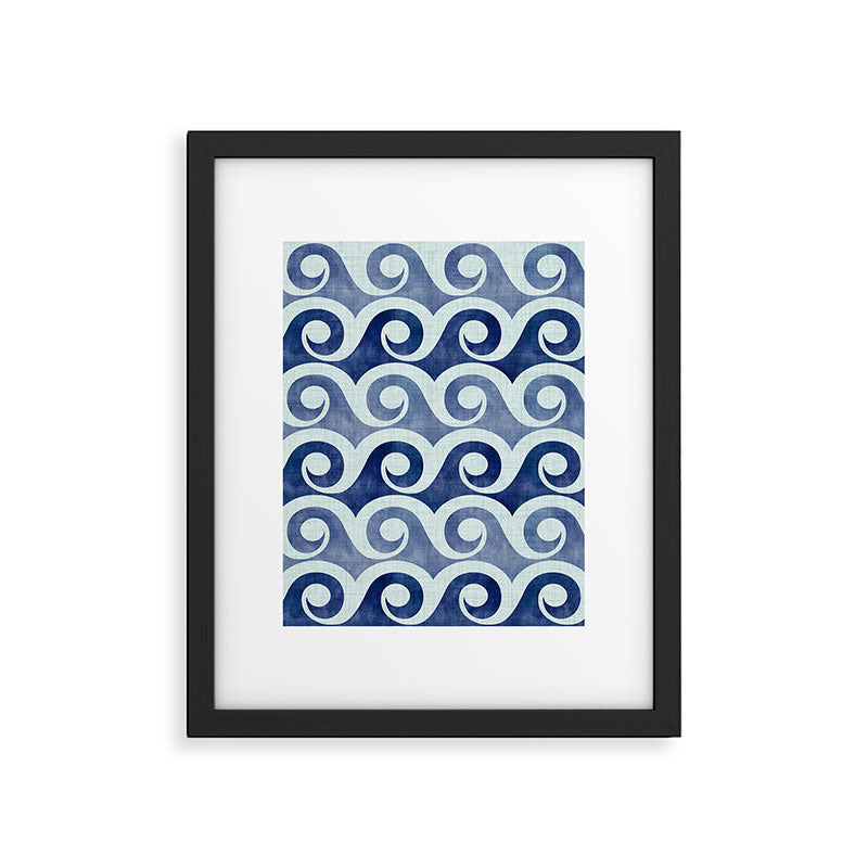 Indigo Geometric Beach Waves Framed Art Print Gallery Image 4