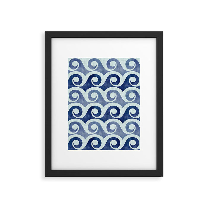 Indigo Geometric Beach Waves Framed Art Print Gallery Image 1