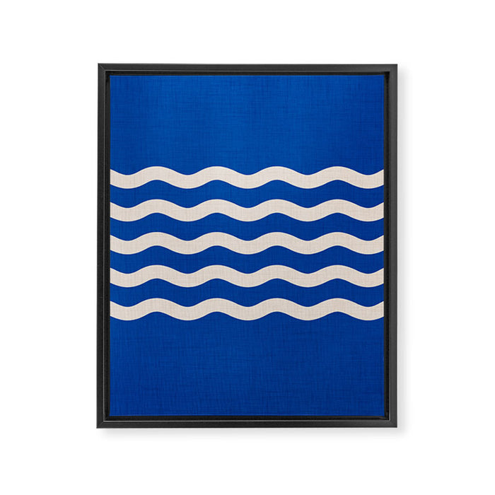 Indigo Waves in Blue and White Framed Canvas Print Gallery Image 1