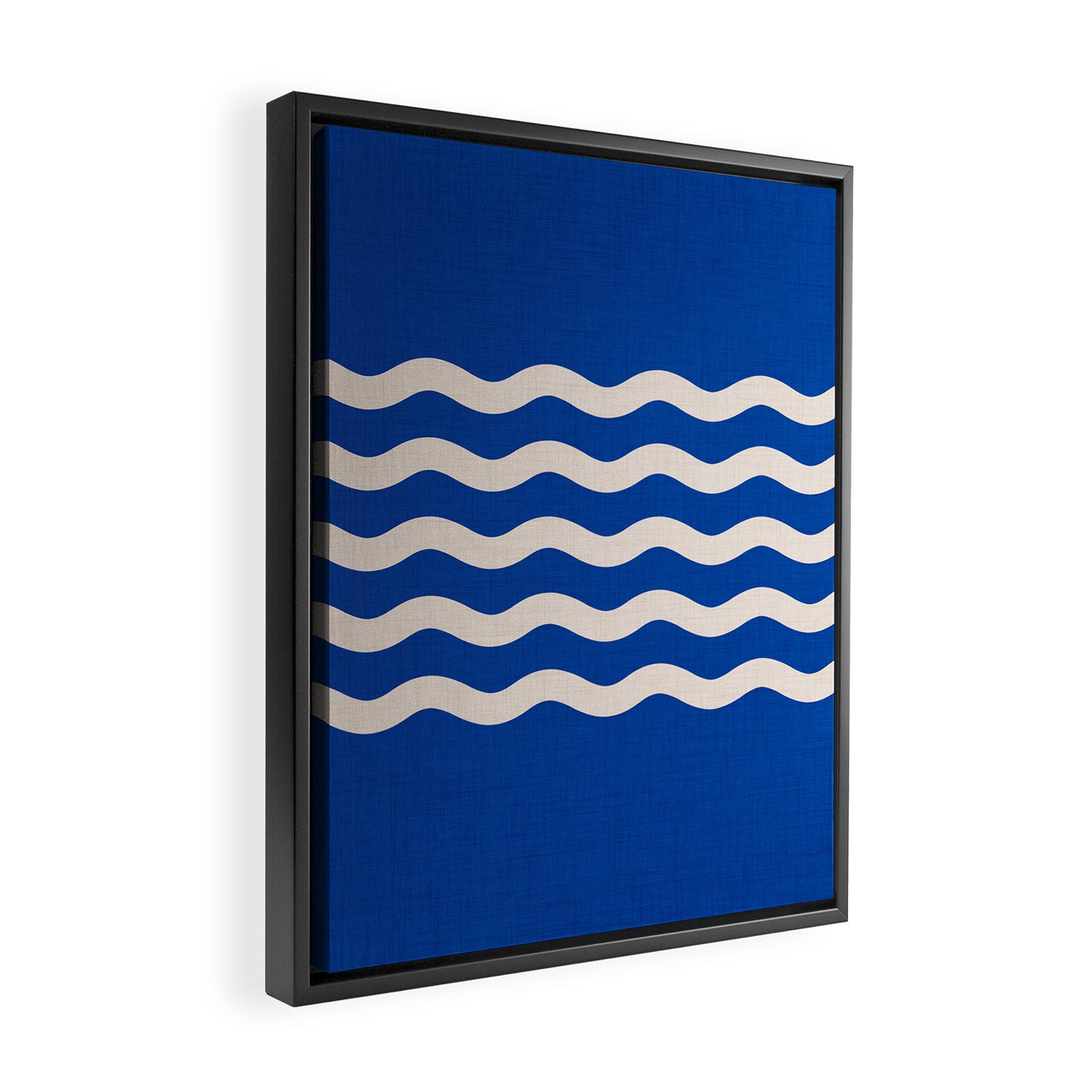Indigo Waves in Blue and White Framed Canvas Print Gallery Image 2