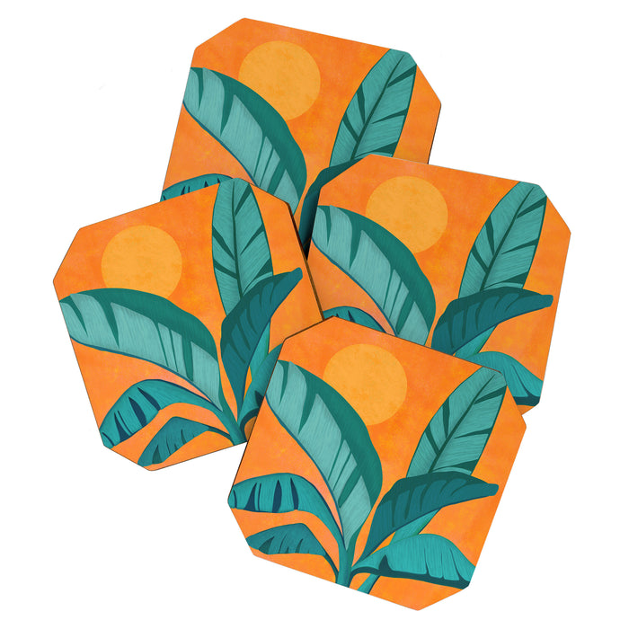 Island Sunset with Banana Tree Coaster Gallery Image 1