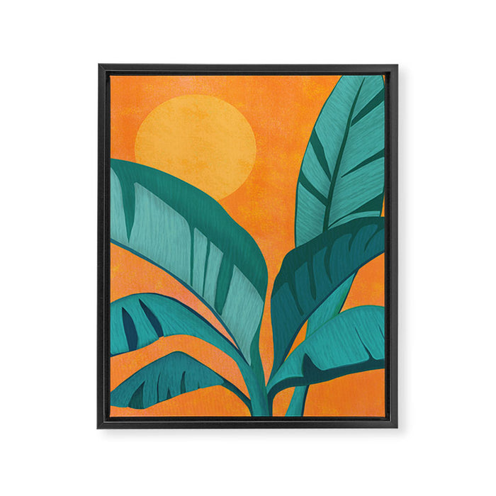 Island Sunset with Banana Tree Framed Canvas Print Gallery Image 1
